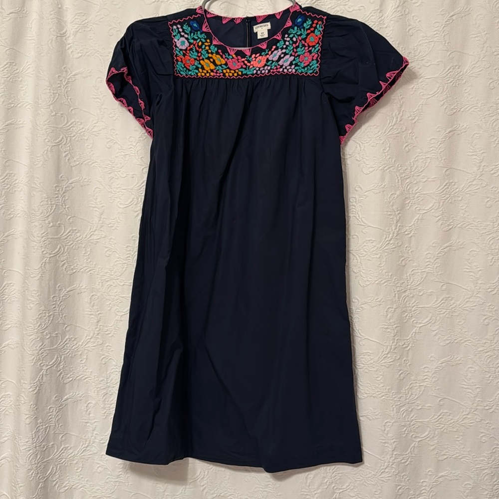 Girls Mexican style dress 
Navy dress with embroidery 
JCrew Crewcuts size 14